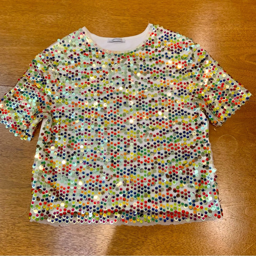 Zara sparkly rainbow sequin t-shirt